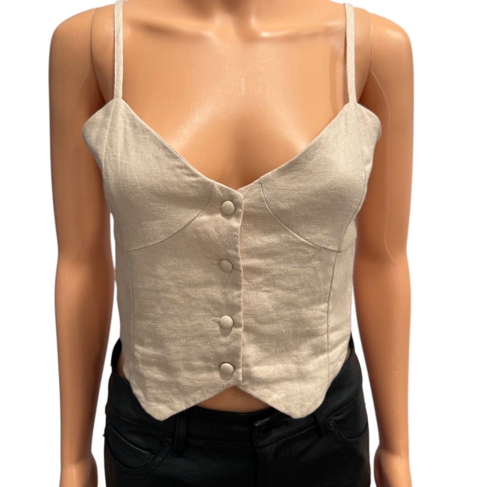 LOVE TREE Linen Blend Premium Collection Bustier Corset Crop Top Cream NWT Large
